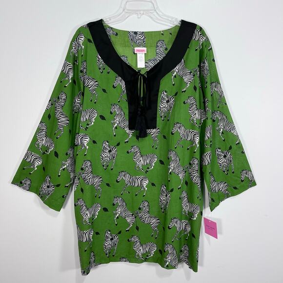 Kate Spade Zebra Print Green Tunic Top Cover Up Womens L Bitter Greens Nwt - Picture 2 of 11